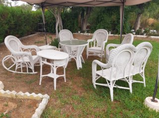 Set de 6 Muebles de Mimbre Blancos