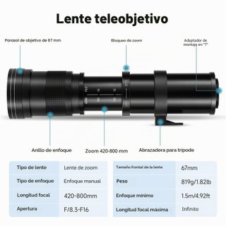 Teleobjetivo Zoom Manual JINTU 420-800mm F/8.3