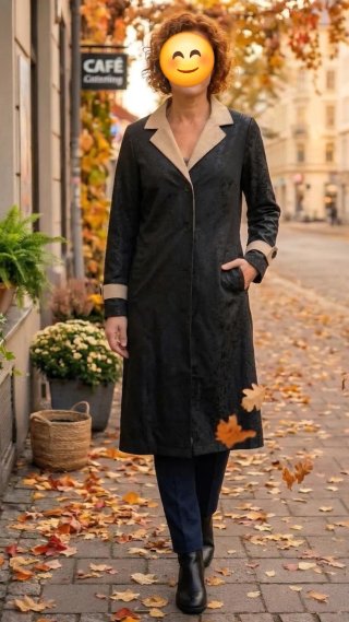 Gabardina Negra con detalles Beige
