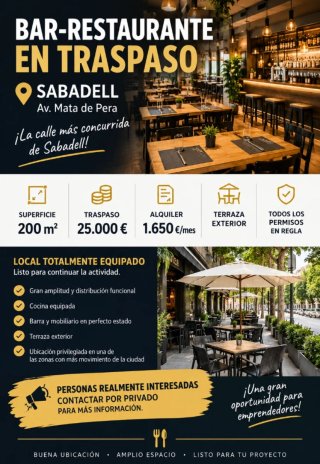 Traspaso bar muy céntrico con terraza Sabadell