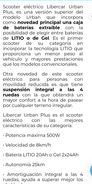 Scooter Eléctrico Libercar Urban Batería Litio