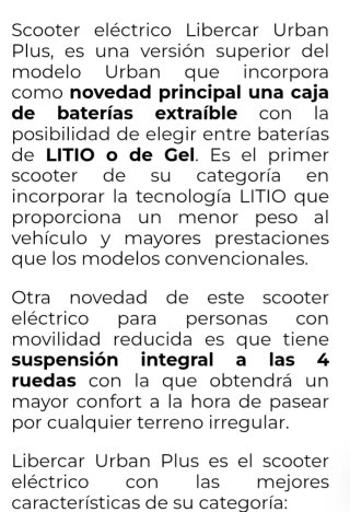 Scooter Eléctrico Libercar Urban Batería Litio