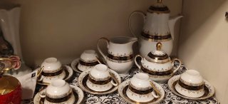 Juego de té porcelana oro y blanco