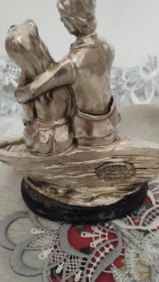 Statuetta Coppia Argento Firma Manuale.Mis. 14/13s