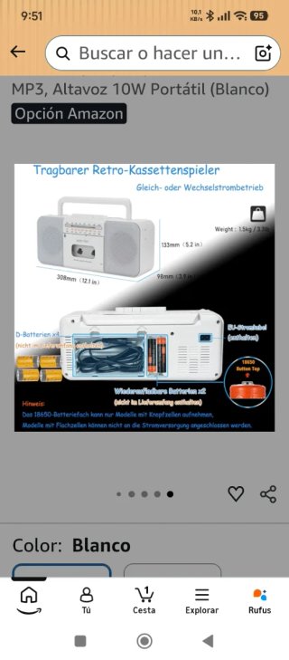 Radiocasete WIITHINK Blanco
