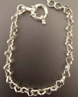 Pulsera Plata Corazones Cierre Mosquetón