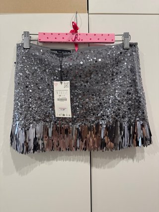 Falda Zara lentejuelas flecos talla S