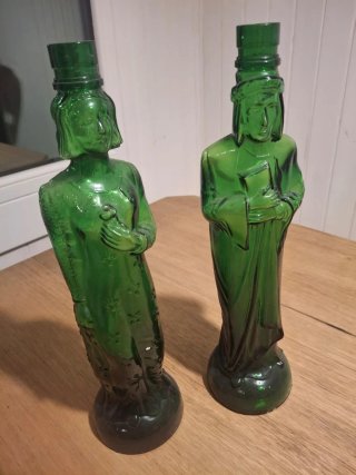 Coppia bottiglie vintage in vetro verde