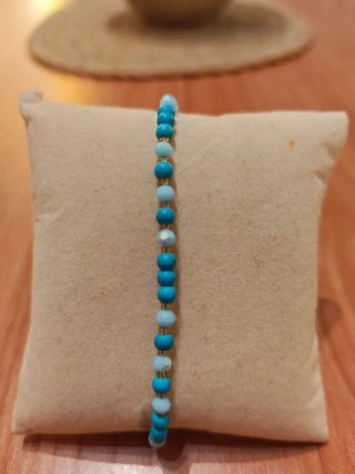 Pulsera ajustable cuentas azules y doradas