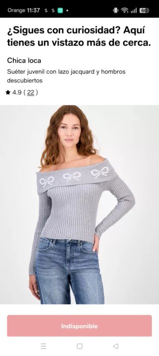 Jersey de punto gris con lazos cute, talla M