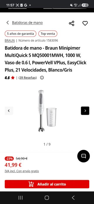 Batidora Braun Minipimer 1000W + Vaso 0.6L