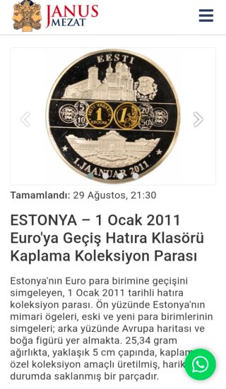 Estonia Medaglia commemorativa 1 Gennaio 2011 FS.