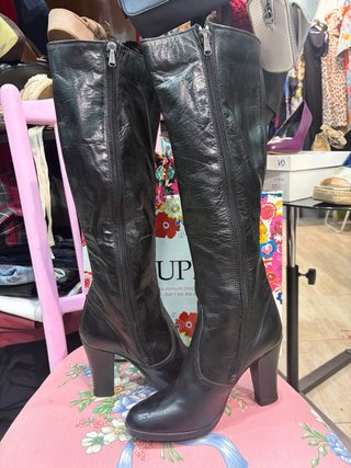 Botas altas de cuero negro mujer talla 34
