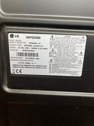 TV LG 50” Plasma LG 50PQ2000