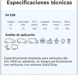 Batería de coche Bosch S4 E08 70Ah 760A