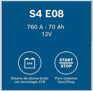 Batería de coche Bosch S4 E08 70Ah 760A