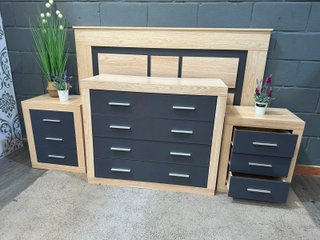 Conjunto Dormitorio: Cabecero, Cómoda y 2 Mesitas