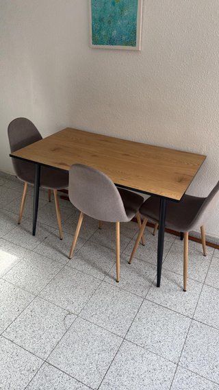 Juego comedor 4 sillas madera y metal