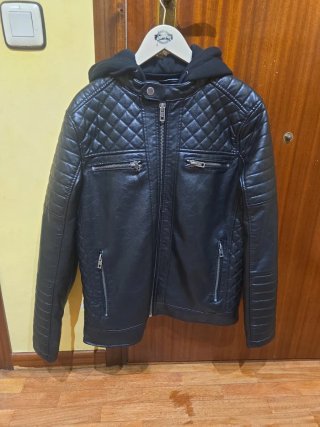 Cazadora piel negra hombre
