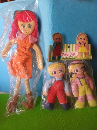 Lotto 3 bambole stoffa vintage Jack & Jill