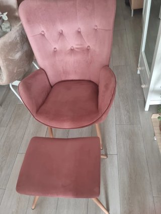 Sillón con Reposapiés de Terciopelo Rosa