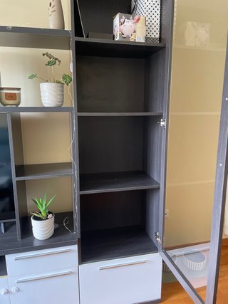 Mueble TV Modular Blanco y Negro con Vitrina