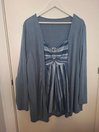 Blusa azul con sobrecamisa de rayas