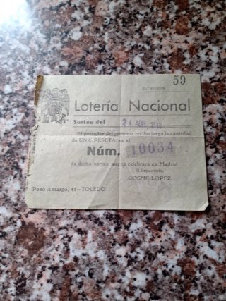 Recibo Antiguo Lotería Nacional 1948
