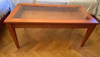 Mesa de comedor y auxiliar madera y cristal