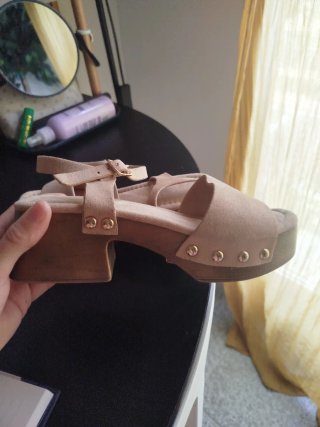 Sandalias rosa palo plataforma tacón madera T35