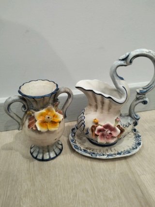 Conjunto Jarras Cerâmica Decorativas Vintage