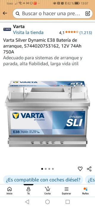 Batería Varta Silver Dynamic E38 12V 74Ah