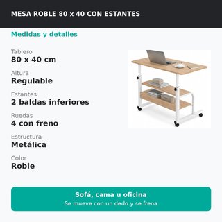 Tavolo da scrivania 80x40 con ruote e ripiano