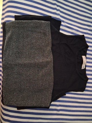 Conjunto Top Negro y Falda Plateada