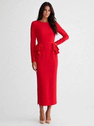 Vestido midi rojo con volantes