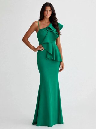 Vestido verde elegante con volantes