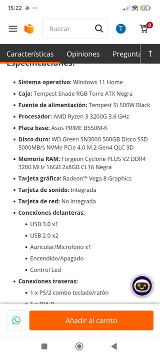 PC Sobremesa Tempest Negro