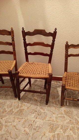 Set de 3 Sillas Antiguas de Madera