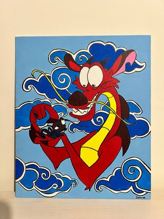 Tela dipinta a mano Mushu e CriCri 25x30