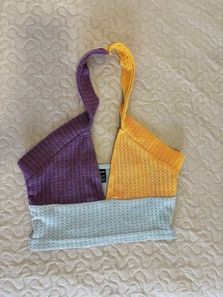 Top mujer morado azul y amarillo