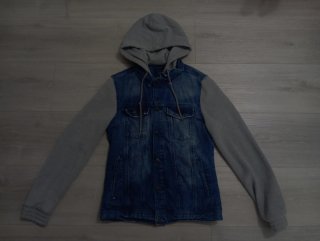 Bershka Denim Jacket Hoodie Blue