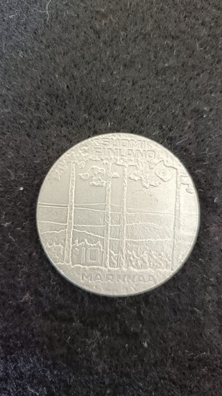 Moneda plata 10 Markkaa Finlandia año 1975