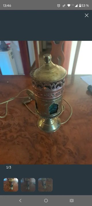 Lámpara Antigua Cobre y Cristal