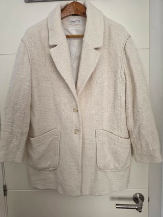 Abrigo/chaquetón corto de tweed blanco Promod