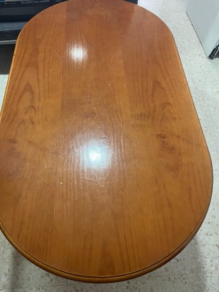 Mesa ovalada de Madera Maciza con Tapa de Cristal