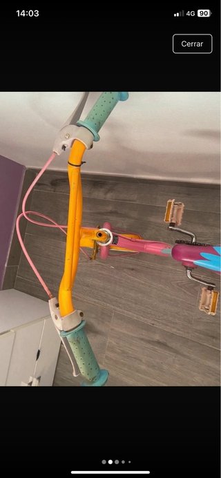 Bicicleta infantil rosa y amarilla tal se ve