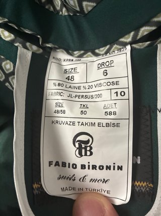 Traje Fabio Bironin Slim Fit Verde Talla M