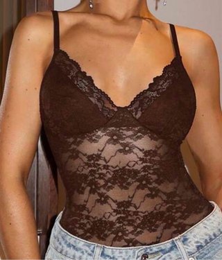 Body Ajustado de Encaje Marrón Talla S