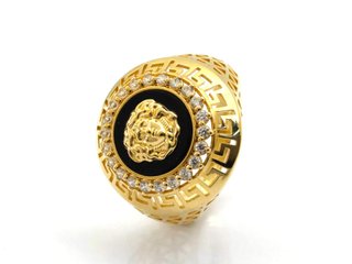 Sello Oro 18K tipo Versace con Ónix y Circonitas