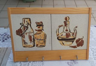 Colgador de llaves rústico madera y azulejos